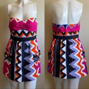 Tibi Aztec Tribal Strapless Romper With Pockets